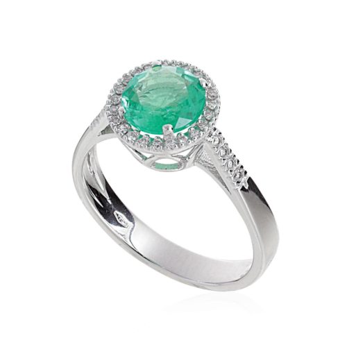 18kt white gold ring with diamonds and natural emerald - AD529/SM-LB