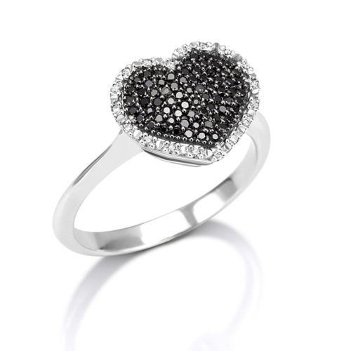 Heart ring in 18kt white gold with pavé diamonds and precious stones - AD610