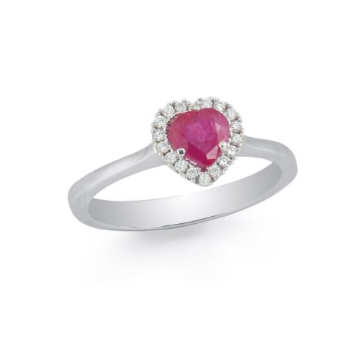 18kt white gold ring with diamonds and heart cut precious stone - AD699