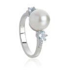 18 kt white gold ring with aquamarine, diamonds and sea pearl 8.50-9mm - AD788/AC-LB