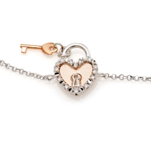 18 kt white and rose gold padlock bracelet, with diamonds - BD071-4H