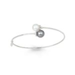 Flexible bracelet in 18 kt white gold with diamonds and black and white sea pearls 7.50-8mm - BD107-4B