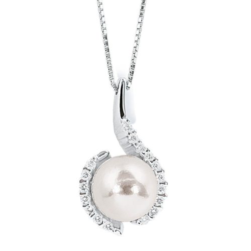 18 kt white gold necklace with diamonds and sea pearl 7.50-8 mm - CD141-LB
