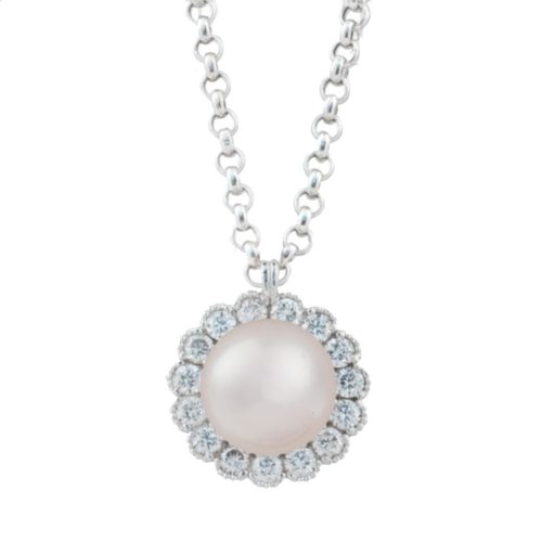 18 kt white gold necklace with diamonds and 7-7.5 mm sea pearl - CD262-LB