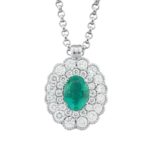 Gold necklace with diamonds and emerald - CD289
