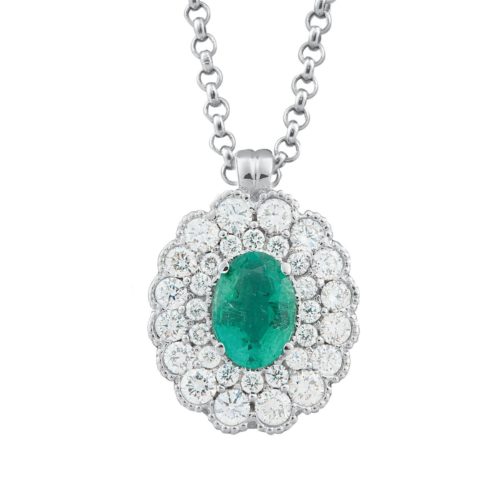 Gold necklace with diamonds and emerald - CD289