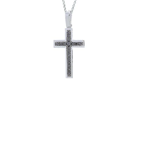 18 kt gold necklace, cross with black diamonds - CD290/DN