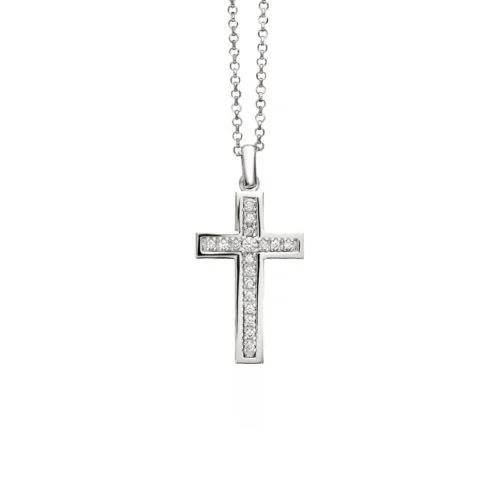 18 kt gold necklace, cross with diamonds - CD290