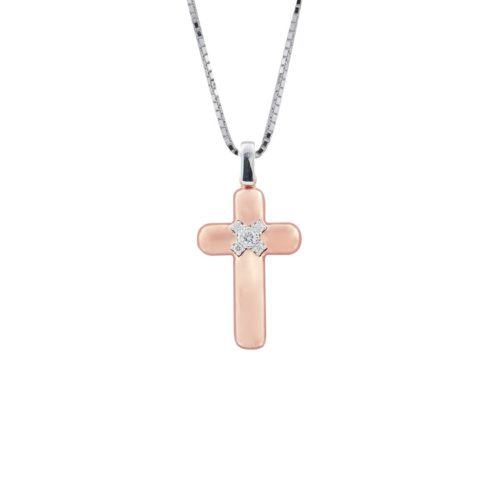 18 kt gold necklace, cross with diamonds - CD307