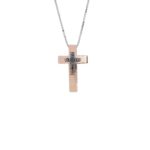 18 kt gold necklace, cross with black diamonds - CD308/DN