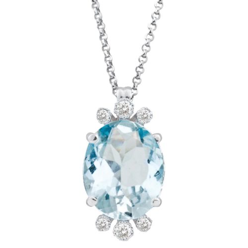 Gold necklace with aquamarine and diamonds - CD310-LB