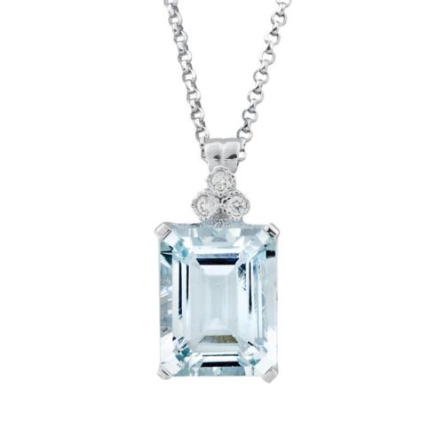 18 kt white gold necklace with aquamarine and diamonds - CD312-LB