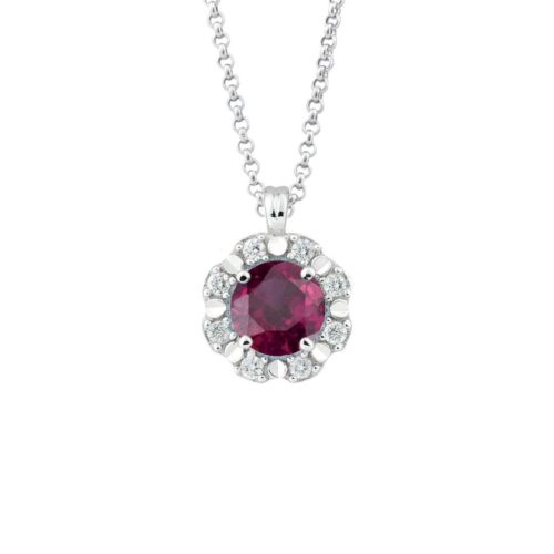 18kt white gold necklace with diamonds and central precious stone - CD338
