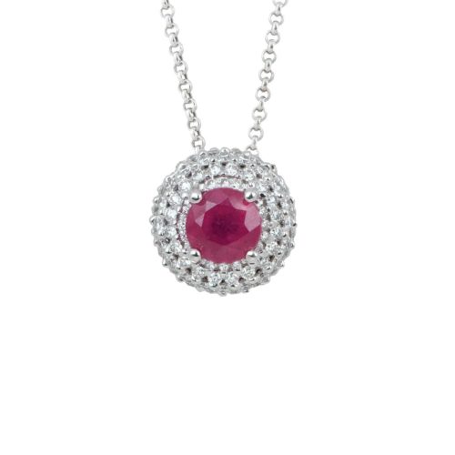 18kt white gold necklace with diamonds and central precious stone - CD460
