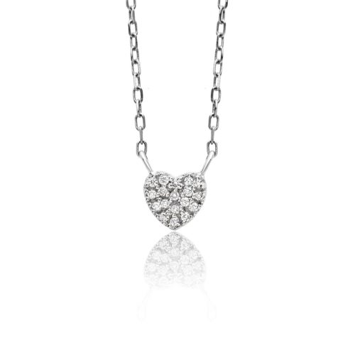 18 kt white gold heart necklace with pavé diamonds - CD464-LB