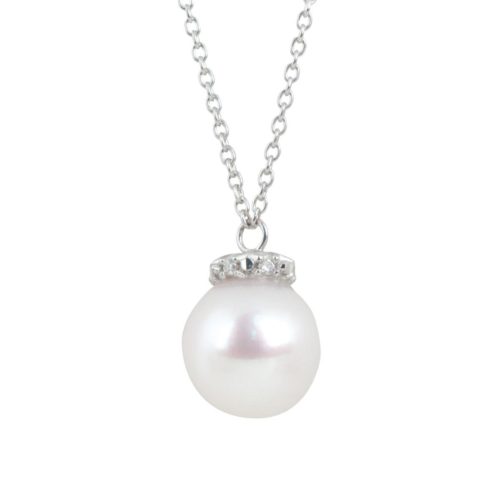 18 kt white gold necklace with diamonds and sea pearl 8-8.50 mm - CD467-4B