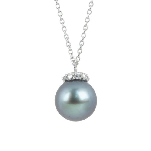 18 kt white gold necklace with diamonds and black sea pearl 8-8.50 mm - CD468-4B