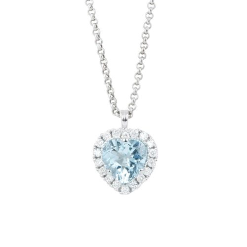 18 kt white gold necklace, with heart-shaped aquamarine and diamonds - CD471/AC-LB