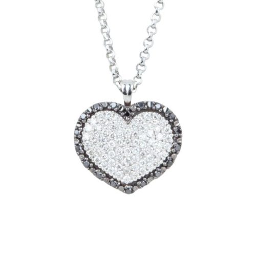 Heart necklace in 18kt white gold with white and black diamonds pavé - CD480/DB-4L