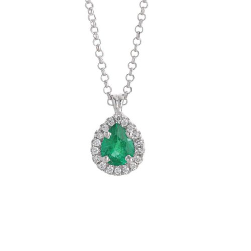 18kt white gold necklace with diamonds and central precious stones - CD524