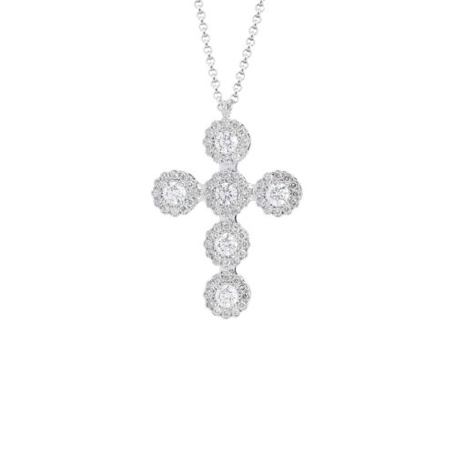 18 kt white gold necklace, cross with diamonds - CD539/DB-LB
