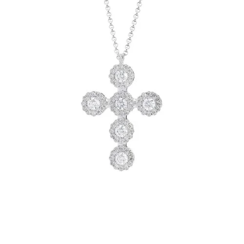 18 kt white gold necklace, cross with diamonds - CD539/DB-LB