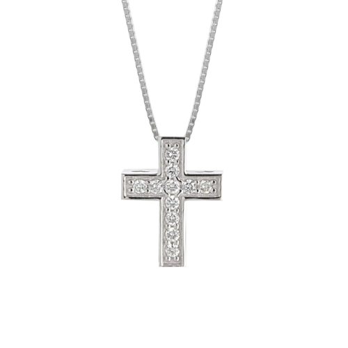 Cross necklace in 18kt gold with pavé diamonds - CD573/DB