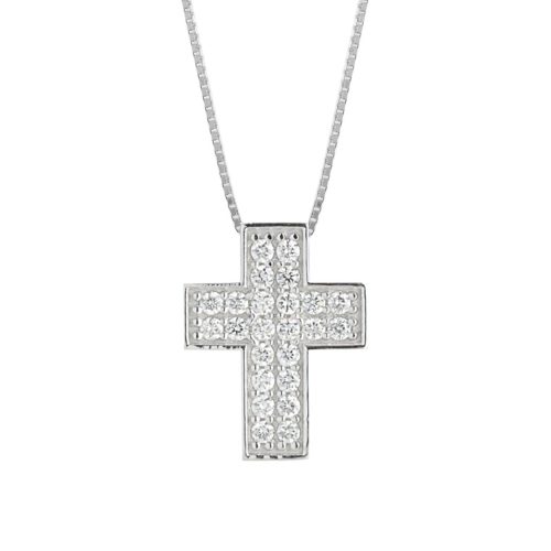 Cross necklace in 18kt gold with pavé diamonds - CD574/DB