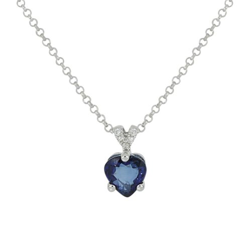 18kt white gold necklace with diamonds and central heart cut precious stone - CD614