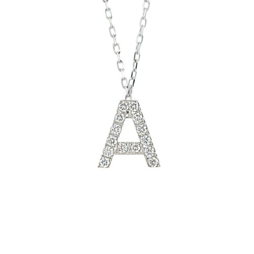 18kt white gold necklace, with customizable initial in diamonds - - CFF031