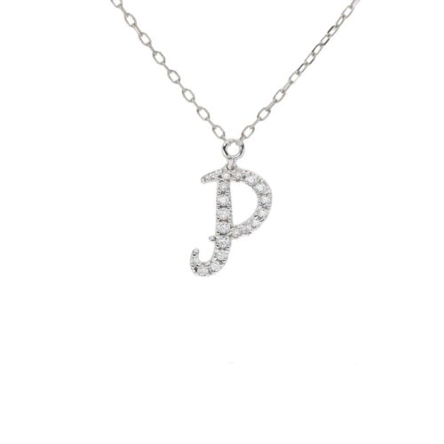 18kt white gold necklace, with initials in italics with diamonds - CFF032