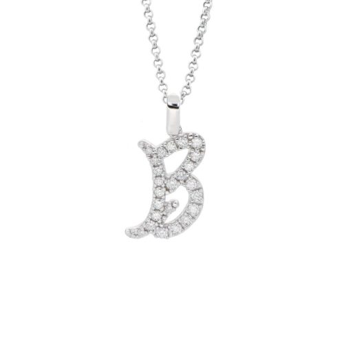 18kt white gold necklace, with initials in italics with diamonds - CFF033