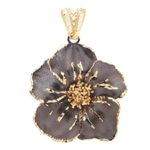Two-tone and satin-finished Petunia pendant in 18kt gold - DE3944