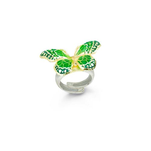 Silver enameled butterfly ring
