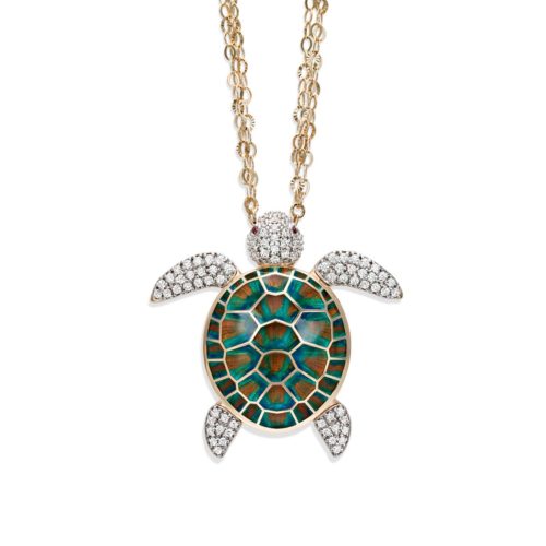 Medium enamelled turtle pendant silver necklace