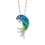 Silver enameled medium parrot pendant necklace