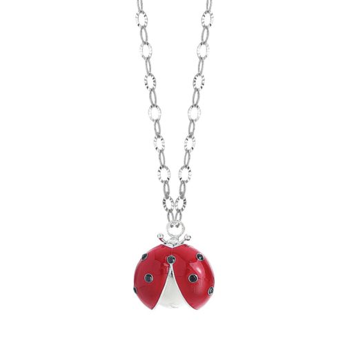Small enameled ladybug pendant silver necklace