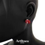 Silver enameled ladybug pendant earrings