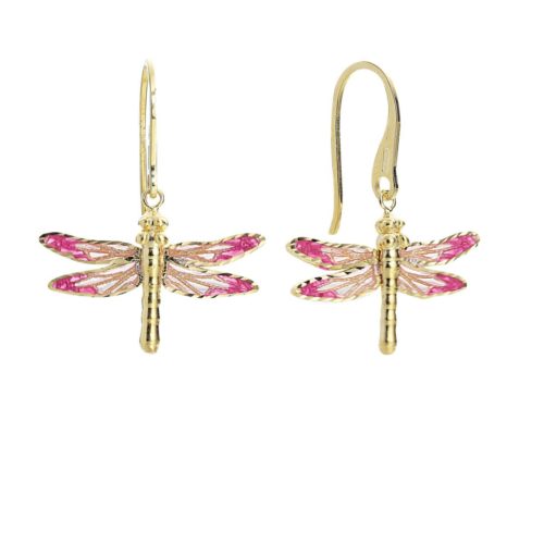 Silver enameled dragonfly earrings