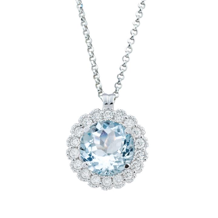 Multi-stone necklace with diamonds and aquamarine