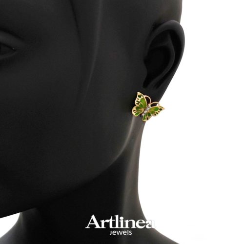 18 kt gold enamel butterfly earrings