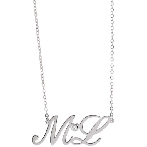 Silver necklace with double initials and zircon