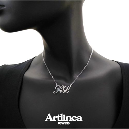 Silver necklace with double initials and zircon
