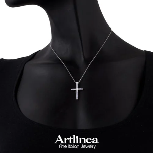Cross necklace with diamonds and precious stones measuring 1.50mm