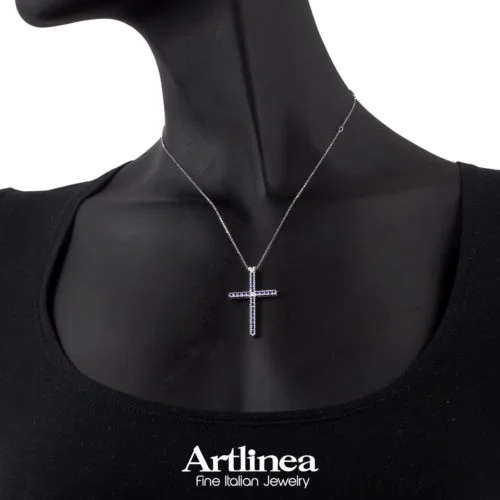 Cross necklace with diamonds and precious stones measuring 2.00 mm