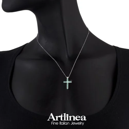 Cross necklace with diamonds and precious stones measuring 3.00mm