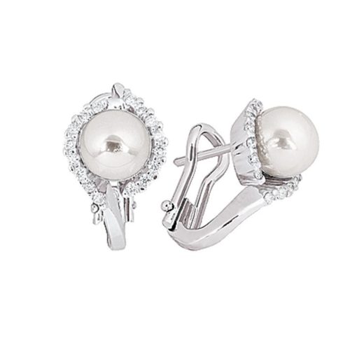 18 kt white gold earrings with diamonds and sea pearls 6 - 6.50 mm - OD054-LB