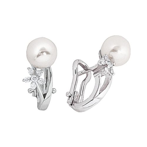 18 kt white gold earrings with star diamonds and sea pearls 6-6.50 mm - OD057-LB