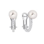 18 kt white gold earrings with diamonds and sea pearls 6 - 6.50 mm - OD058-LB