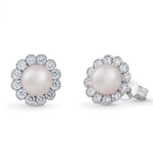 18 kt white gold earrings with diamonds and sea pearls 5.50-6 mm - OD158-LB